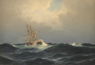 Una nave a vapore in una tempesta nell