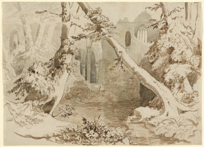 Una chiesa in rovina nella foresta da Carl Blechen