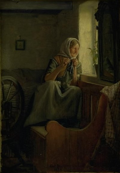 Una vecchia contadina che guarda fuori da una finestra da Carl Bloch