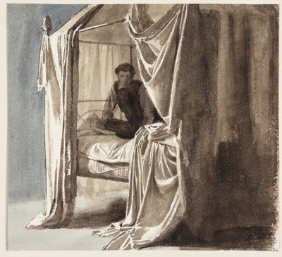 Un letto con baldacchino. Studio per il dipinto "Niels Ebbesen e il conte Gert" esposto nel 1868 da Carl Bloch