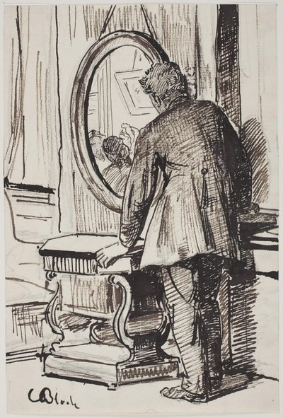 Un giovane osserva tre donne in uno specchio da Carl Bloch