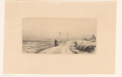 Strada di campagna con donna e bambino che camminano da Carl Bloch
