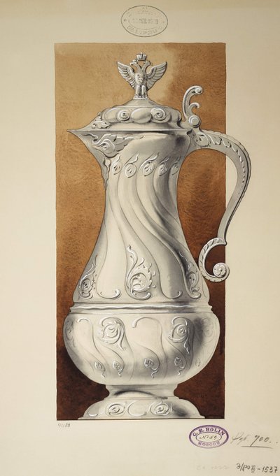 Design di una brocca di vino. Serie La dote della Granduchessa Maria Pavlovna, 1907-1908 da Carl Edvard Bolin company