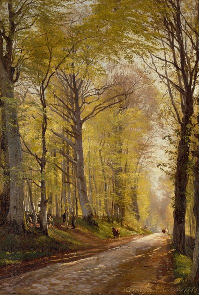 Un sentiero nel bosco con pastori e bestiame da Carl Frederick Aagaard
