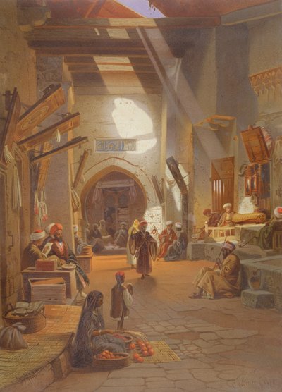 Bazar a Girgah, una delle 24 illustrazioni prodotte da G.W. Seitz, stampato c.1873 da Carl Friedrich Heinrich Werner