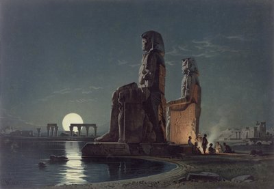I Colossi di Memnone, Tebe, una delle 24 illustrazioni prodotte da G.W. Seitz, stampata c.1872 da Carl Friedrich Heinrich Werner