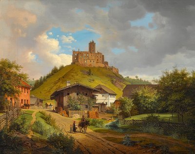 Rovine del Castello di Hilgartsberg e Vista di Hofmark sul Danubio, 1829 da Carl Friedrich Heinzmann