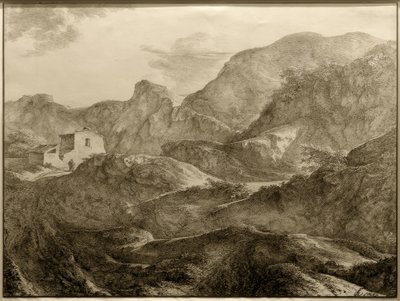 Paesaggio montano, a sinistra una casa con un viandante davanti da Carl Friedrich von Rumohr