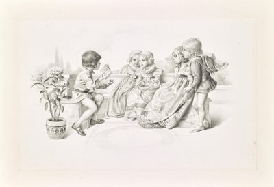 Bambini in costume medievale ascoltano un cantante da Carl Fröschl