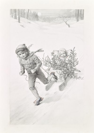 Due bambini in viaggio in un paesaggio invernale da Carl Fröschl
