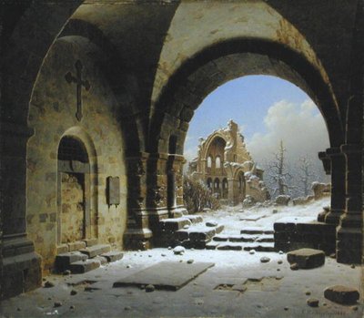 Rovine del chiostro in inverno da Carl Georg Adolph Hasenpflug