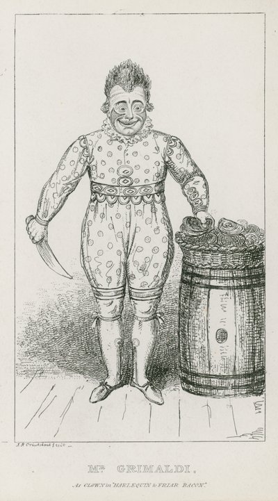 Mr Joseph Grimaldi come Clown in Arlecchino e Fra