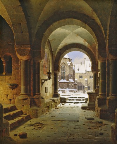 Il cancello del monastero in inverno, 1840 da Carl Georg Adolph Hasenpflug