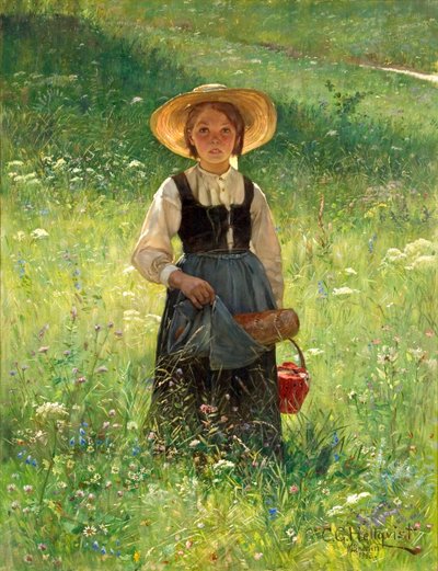 Ragazza in un prato fiorito da Carl Gustaf Hellqvist