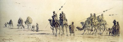 Una carovana di beduini che si avvicina a un pozzo nel deserto, 1868 da Carl Haag