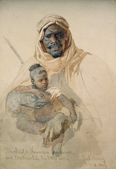 Bachist, un Howazeen Bedawee e Mabzookh, suo figlio, 1859 da Carl Haag