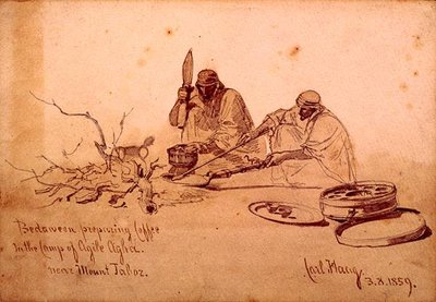 Beduini che preparano il caffè nel campo di Agile Agha, vicino al Monte Jaboz da Carl Haag