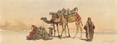 Riposo con Tre Cammelli nel Deserto, 1859 da Carl Haag