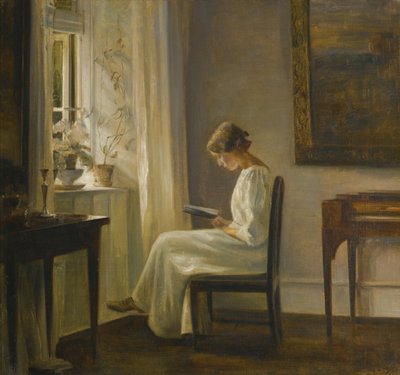 Interno con una donna che legge da Carl Holsoe