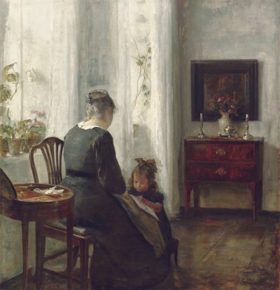Una madre e un bambino in un interno da Carl Holsoe