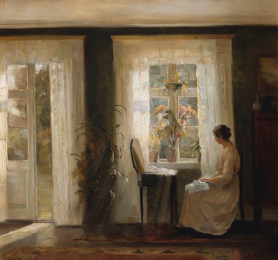 Una donna alla finestra soleggiata da Carl Holsoe