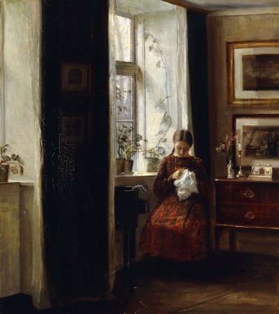 Una giovane ragazza che cuce da Carl Holsoe