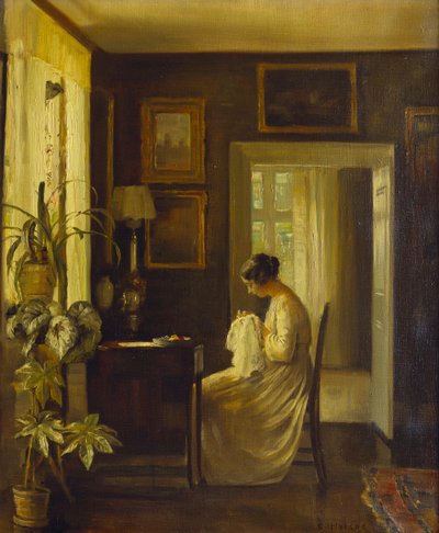 Interno con donna che cuce da Carl Holsoe