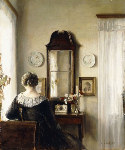 Interno con una donna seduta vicino a una finestra da Carl Holsoe