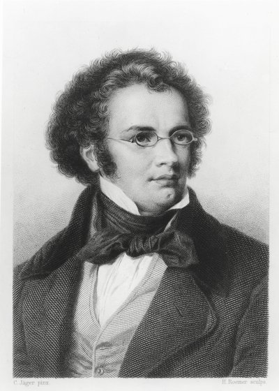 Ritratto di Franz Schubert (1797-1828) inciso da H. Roemer da Carl Jaeger
