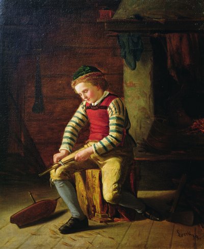 Ragazzo che costruisce una barca di legno da Carl Julius Lorck