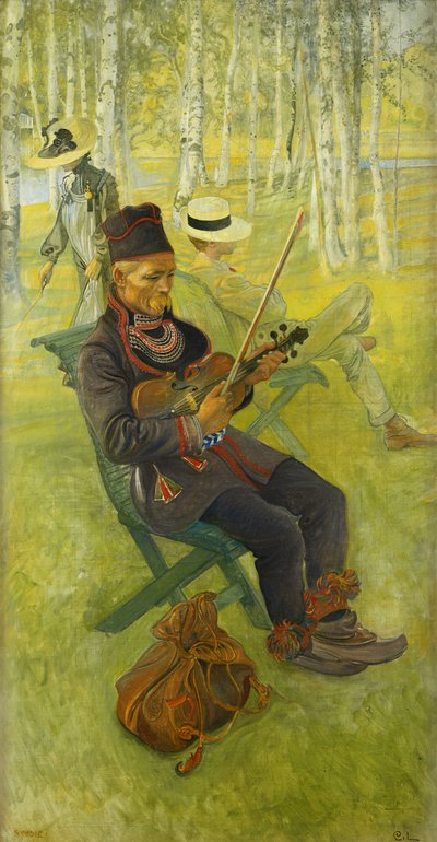 Un Lappone; Lapp Spelender Fiol, 1910 da Carl Larsson