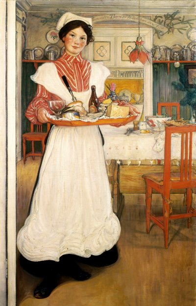 Martina che porta la colazione su un vassoio da Carl Larsson