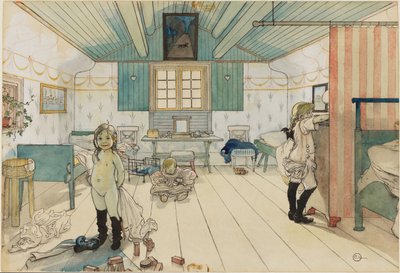 La stanza della madre e delle bambine. Da Una casa (26 acquerelli) da Carl Larsson