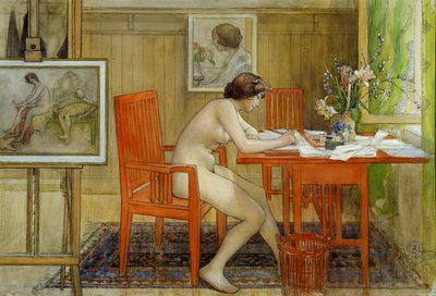 La Modella che Scrive una Cartolina da Carl Larsson