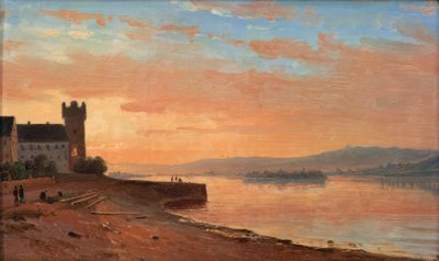 Alba sul Reno a Rüdesheim con la torre dell