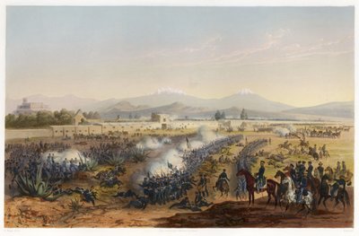 Molino del Rey - attacco al Molino, dalla Guerra tra Stati Uniti e Messico, pub. 1851 da Carl Nebel