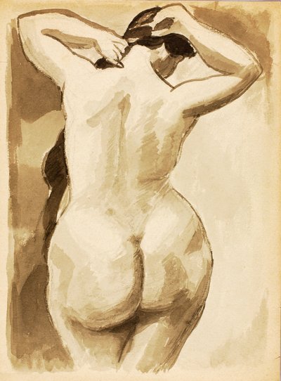 Nudo femminile che si sistema i capelli, vista di schiena da Carl Newman