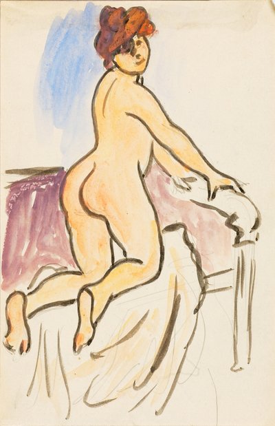Nudo femminile che riposa in ginocchio sul letto da Carl Newman