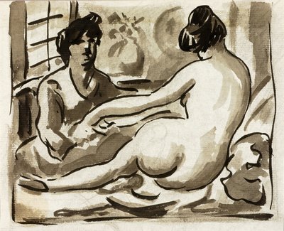 Nudo femminile reclinato con assistente da Carl Newman