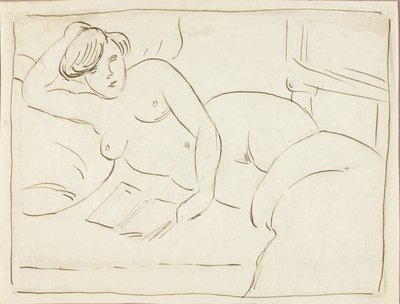Nudo femminile reclinato con libro da Carl Newman