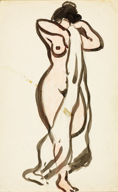 Nudo femminile in piedi con drappo da Carl Newman
