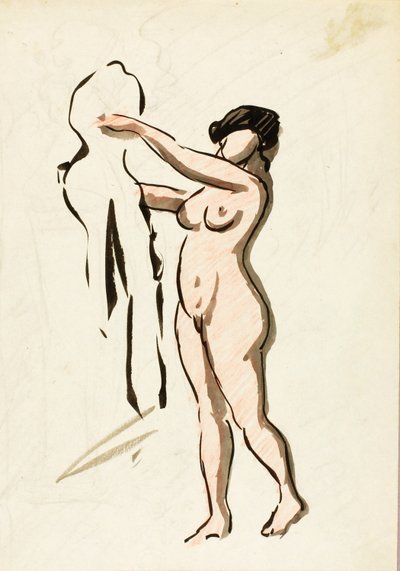 Nudo femminile in piedi con drappo da Carl Newman