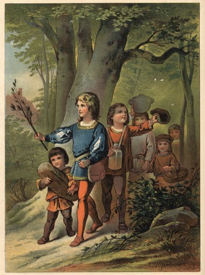 I sei bambini vanno nella foresta per trovare il loro padre con Bouton d