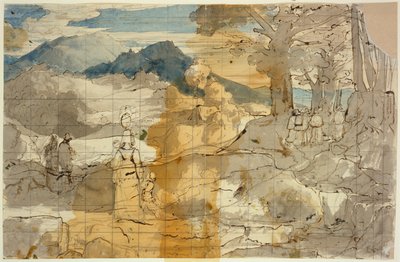Landschaft bei Rocca Canterano mit einer Frau mit Kindern, Hirten und Pilgern da Carl Philipp Fohr