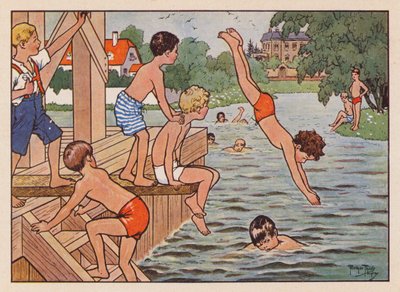 Ragazzi che nuotano e tuffano da Carl Robert Arthur Thiele