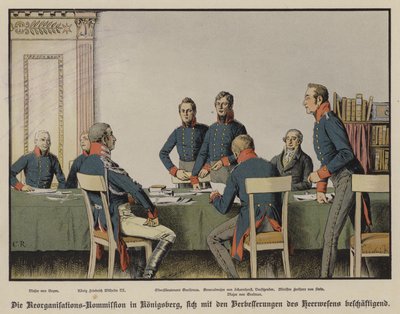 Il re Federico Guglielmo III partecipa a una riunione della Commissione di riorganizzazione militare prussiana a Königsberg da Carl Röchling