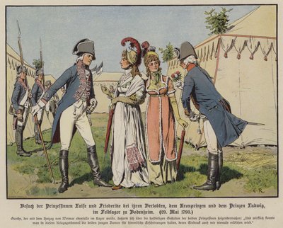 Le principesse Luisa e Federica di Meclemburgo-Strelitz visitano i loro fidanzati, il principe ereditario Federico Guglielmo di Prussia e il principe Ludovico di Hannover al campo militare di Bodenheim, 20 maggio 1793 da Carl Röchling