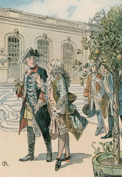 Federico il Grande (1712-1786) in conversazione con il filosofo francese Voltaire (1694-1778) da Carl Rohling