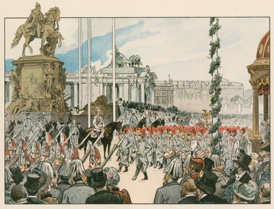 Guglielmo II, Imperatore tedesco e Re di Prussia (1859-1941), alla dedicazione del monumento nazionale a Berlino nel 1897 da Carl Rohling