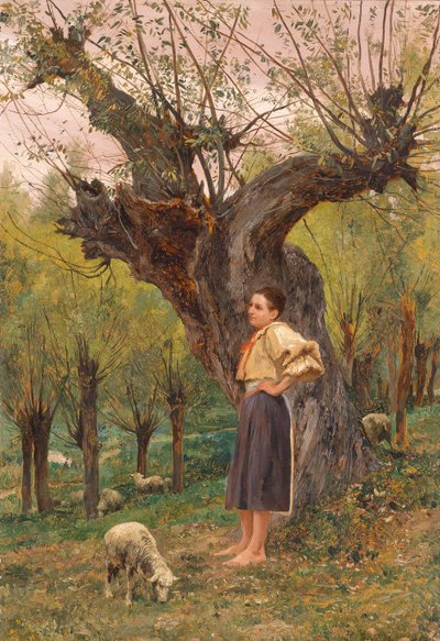 Tedesco: Giovane ragazza in piedi davanti a un pascolo da Carl Rudolf Huber